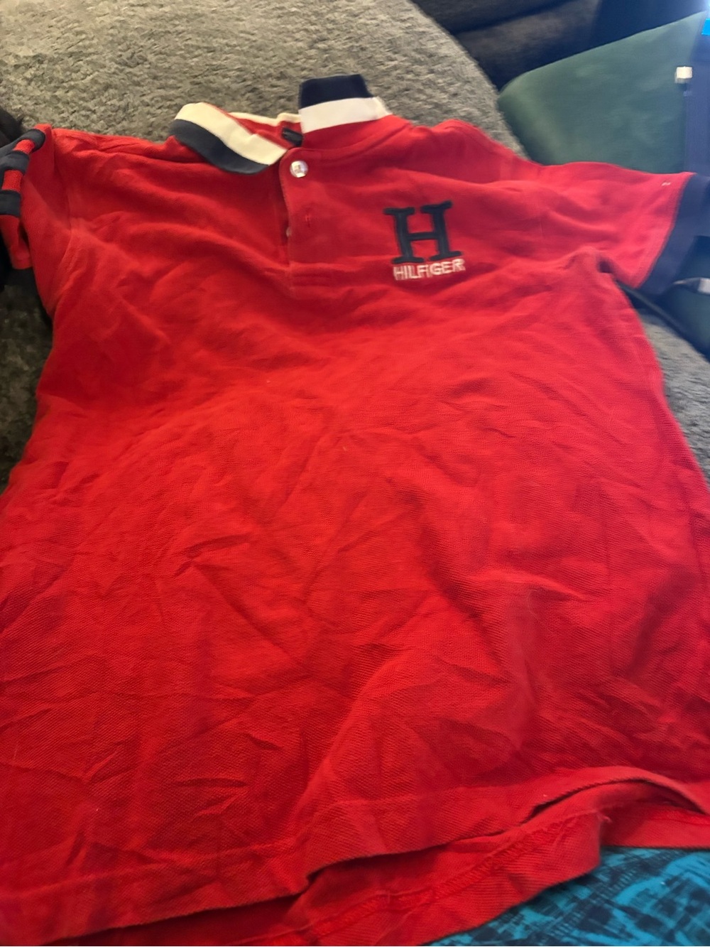 Tommy Hilfiger Boys Red Polo with Navy Trim
